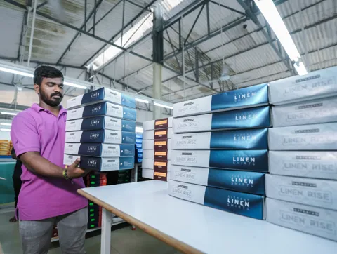 Final apparel products packed and ready for delivery